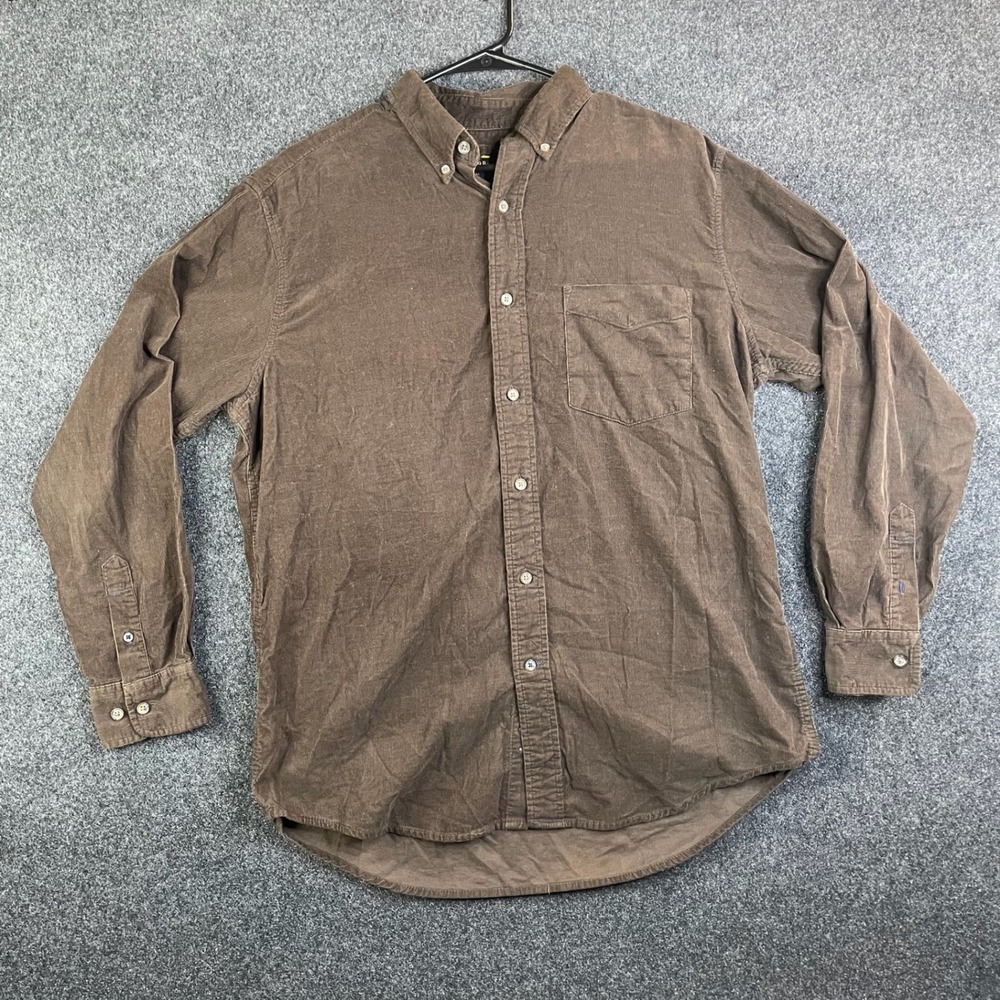 Club Room Corduroy Button Down Shirt Mens Medium Brown Long Sleeve